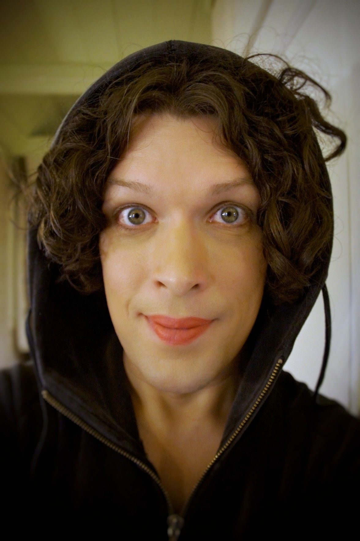 Portrait, me in makeup. In a hoodie.