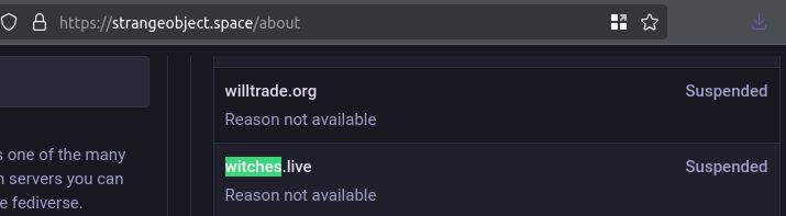 screenshot of the blocklist including witches.live