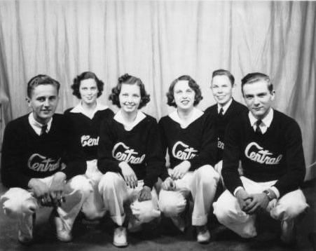 A group of 6 young people, 3 men, 3 women, in coordinating uniforms, saying "Central" on the chest.  I don't know what school this was, but assume it was high school.  This would have been the 1940's.