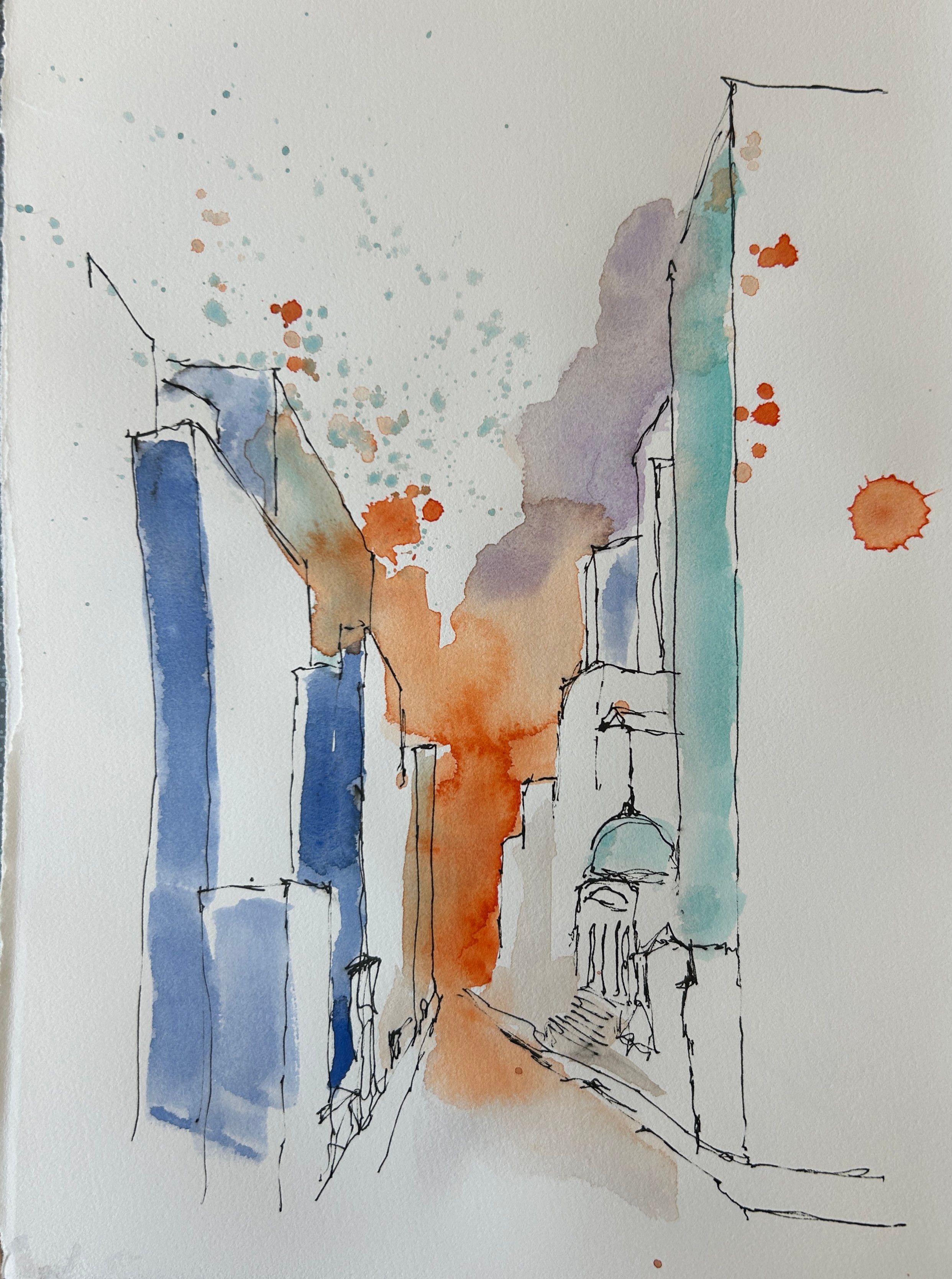 Sketch of an urban Street with high rises on either side