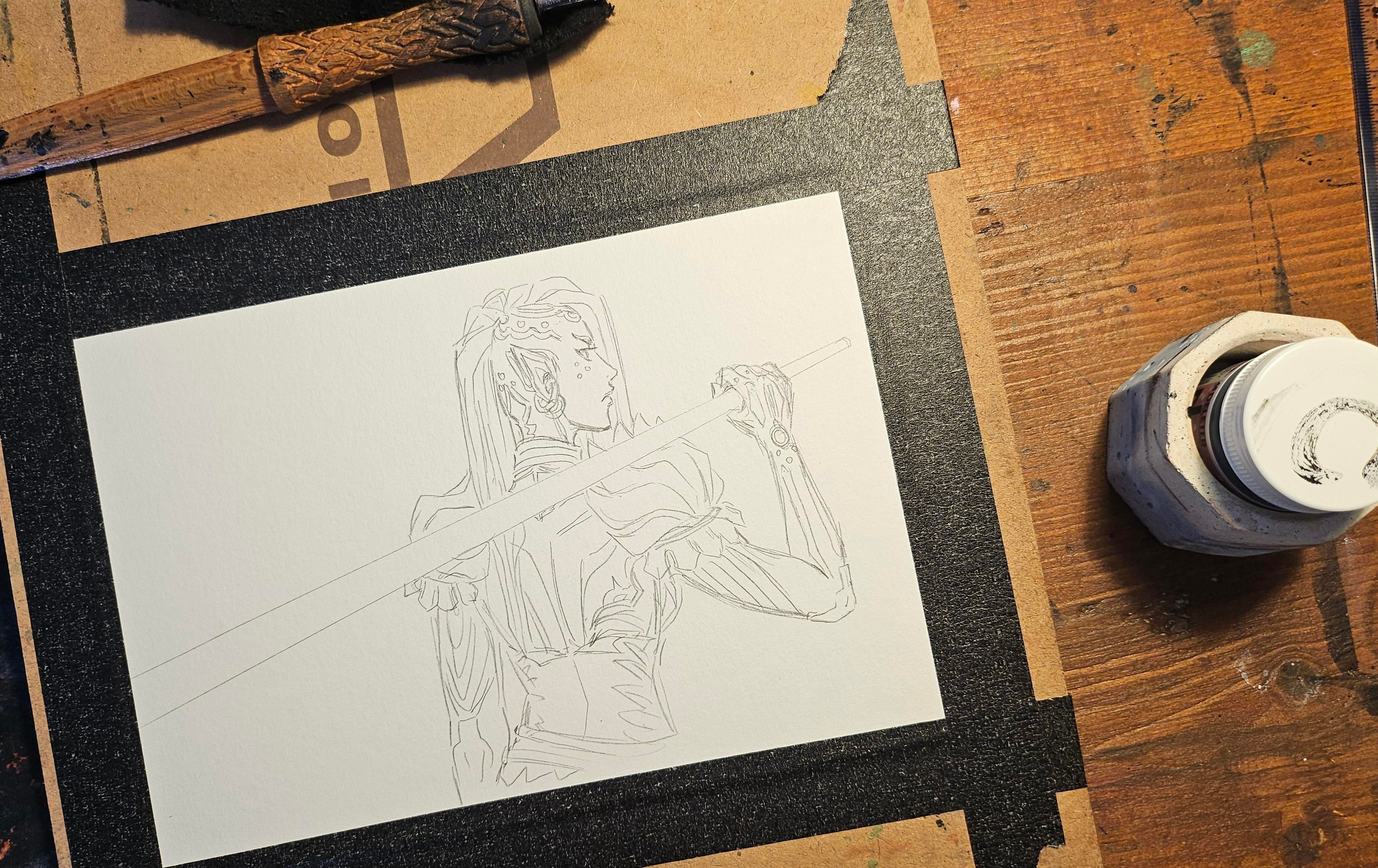 A space elf about to be inked traditionally 
