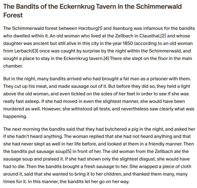 Part 1 of German folk tale "The Bandits of the Eckernkrug Tavern in the Schimmerwald Forest". Drop me a line if you want a machine-readable transcript!