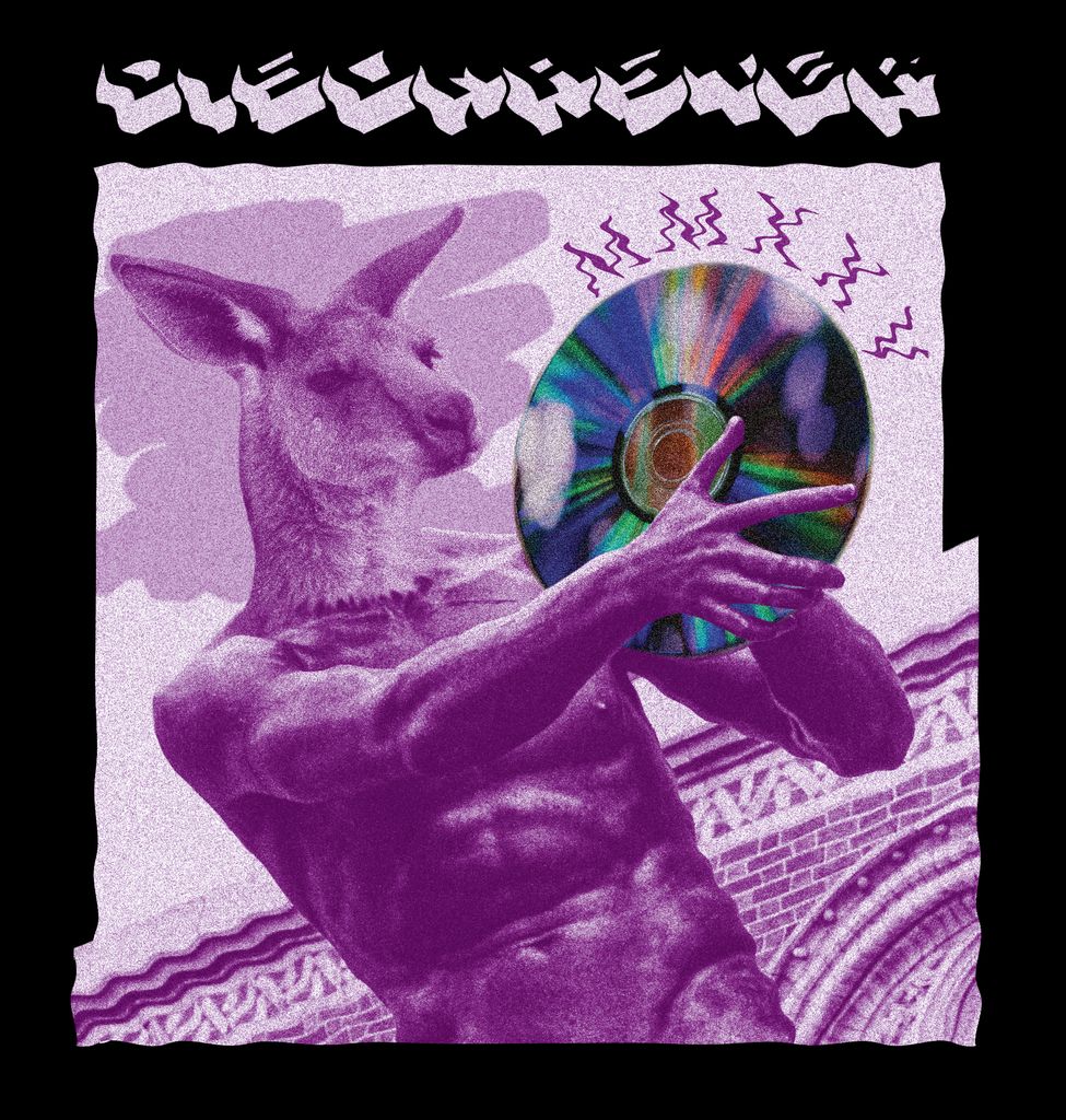A kangaroo-headed human holding a giant CD. Stylized text reads Discmaster MMXXV.