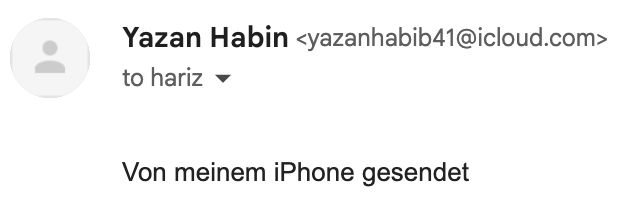 email to me, with the contents "Von meinem iPhone gesendet"