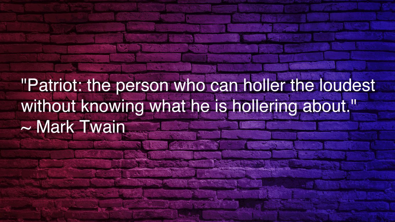 "Patriot: the person who can holler the loudest without knowing what he is hollering about."
~ Mark Twain