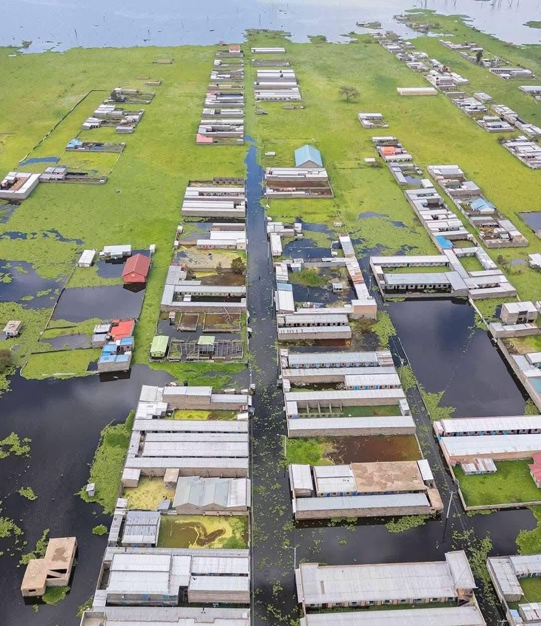 Kihoto village, buildings submerged by water from lake naivasha 