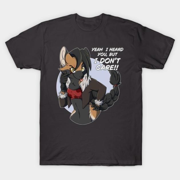 Sassy Foxgirl Roxy have her finger on the eye and the tounge out for a sassy pose and says "Yeah I heard you, but I dont care!" Tshirt avaible on my Merch Shop