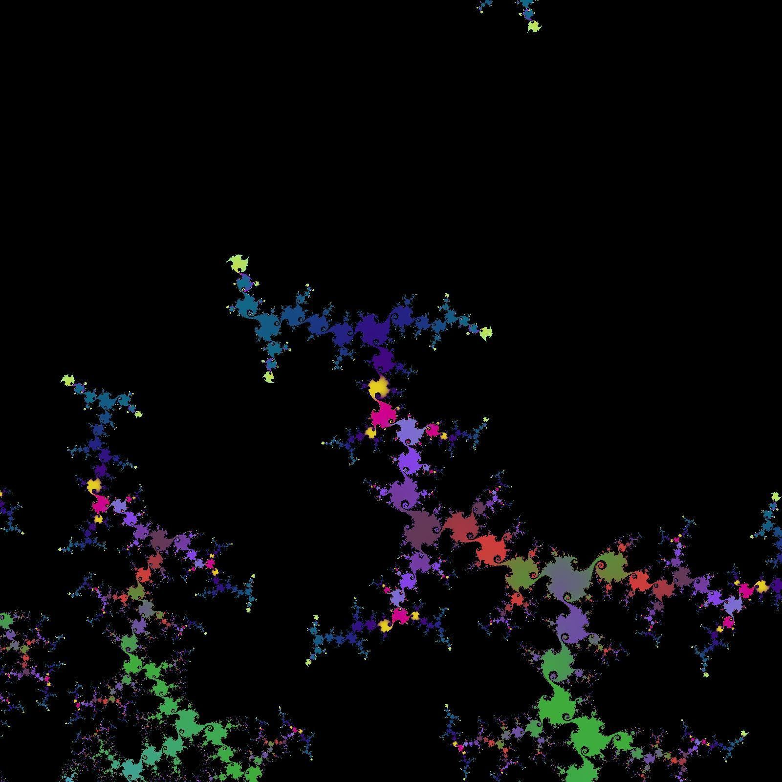 A render of the mandelbrot set using randomised colours. The centre point is -0.7461185245783049 + 0.07198807968769978i and we are zoomed to 2.7339332141e+05 magnitude.