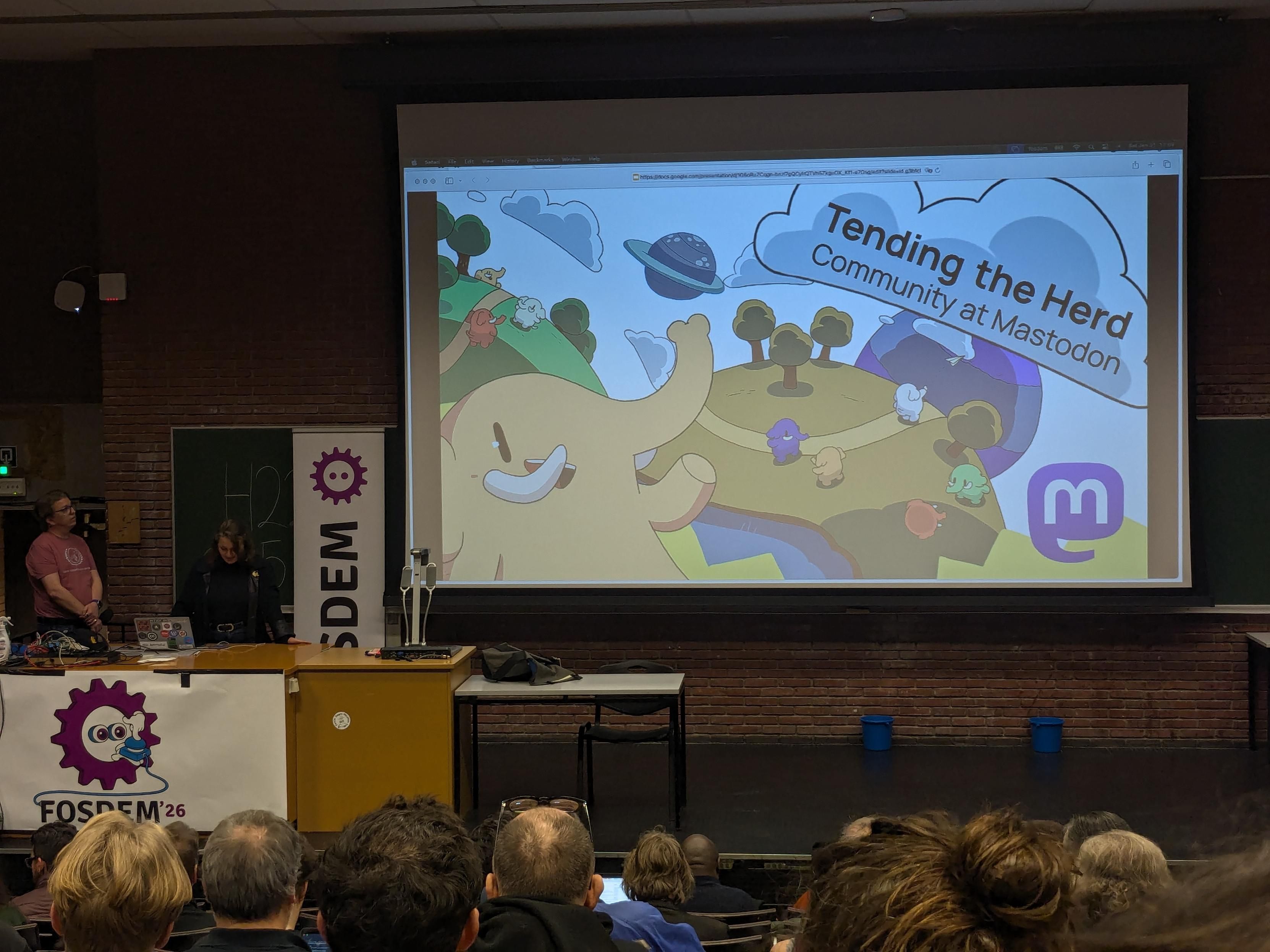 A fluffy elephant slide that says Tending the Herd