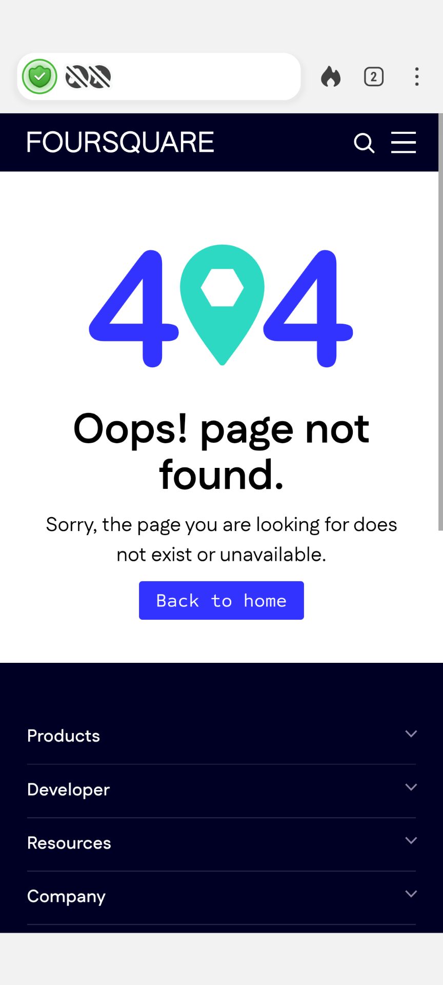 Pagina di Foursquare con errore "404 page not found" quando si clicca al link del profilo del Parlamento Europeo