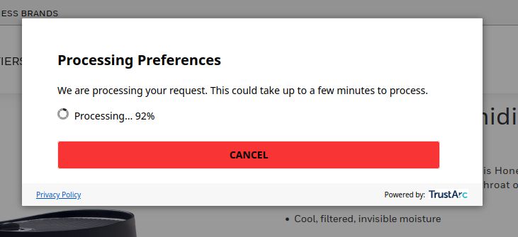 Screenshot of a "processing..." privacy dialog.
I guess at least they're open about not giving a shit about your privacy request, right?