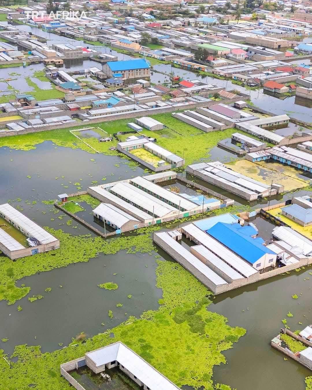 Kihoto village, buildings submerged by water from lake naivasha 
