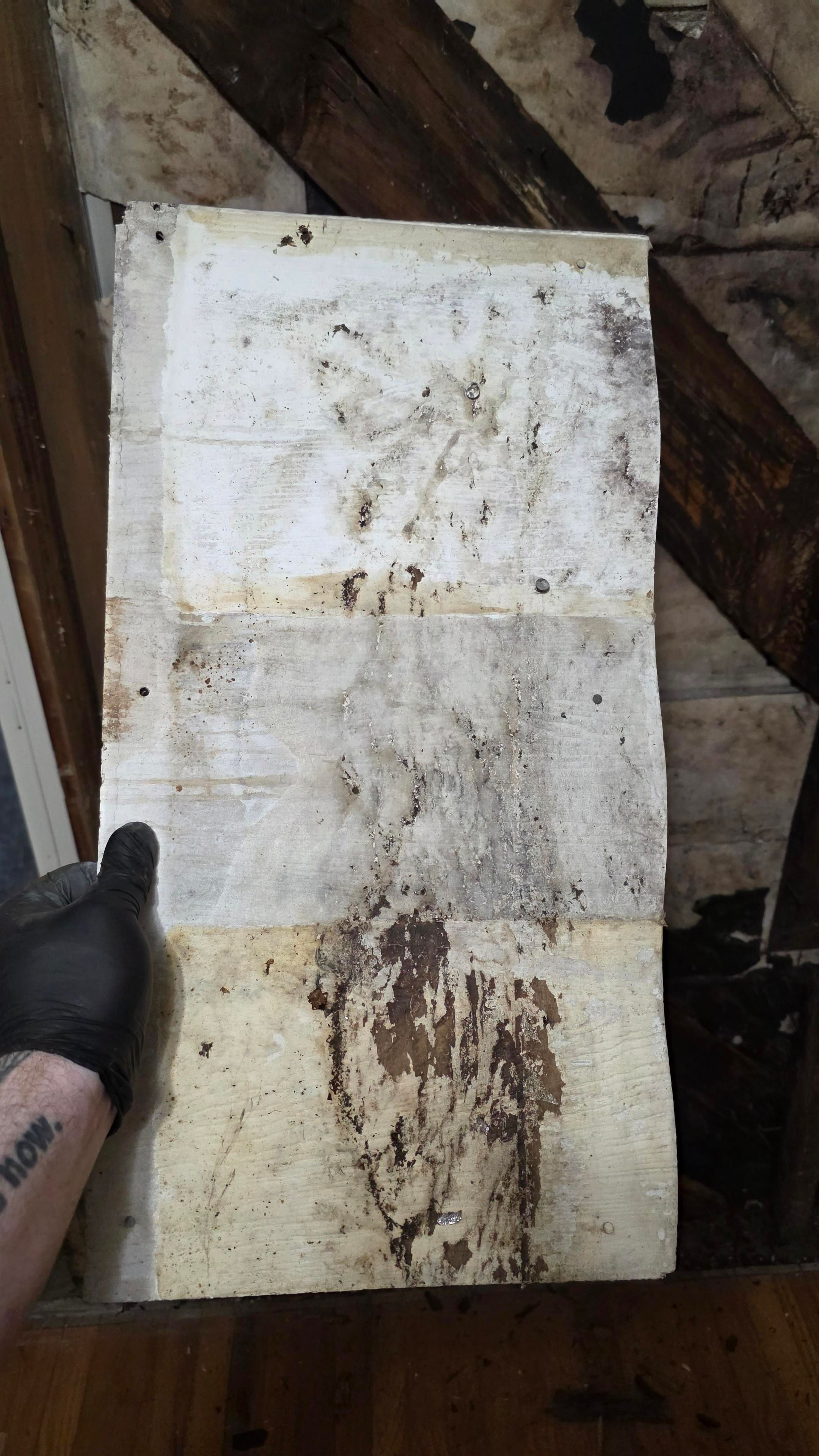 Vintage siding tile with chalky appearance and woodgrain texture.