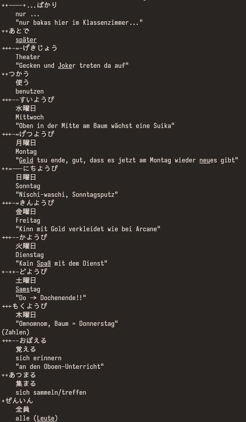 A text file with Japanese vocabulary and hints to remember it.