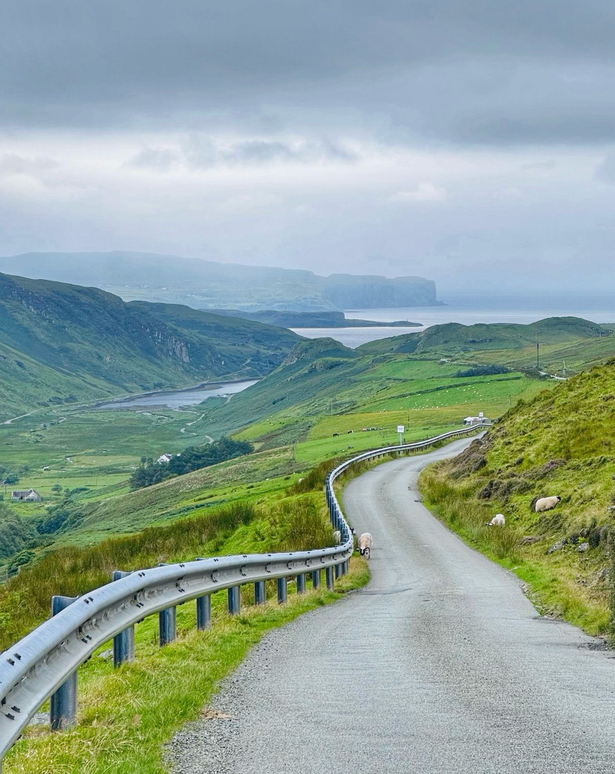 “Minginish (Scottish Gaelic: Minginis) is a peninsula on the Isle of Skye in Scotland. It is situated on the west coast of the island and runs from Loch Scavaig in the south (which separates Minginish from the Strathaird Peninsula), along the western coast of Skye to Loch Bracadale in the north west (which separates Minginish from the Duirinish Peninsula), to Loch Harport in the north east, and Glen Sligachan in the south east. It includes most of the peaks of the Cuillin hills including Sgurr Alasdair, the highest point on the island at 992 metres (3,255 ft).” The cliffs you can see in the misty distance are close on a thousand feet high... 