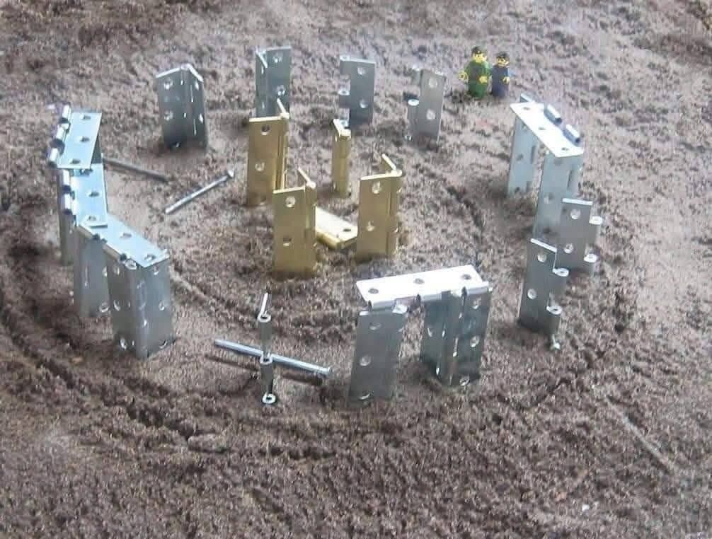 Photo of a Stonehenge replica made with door hinges.