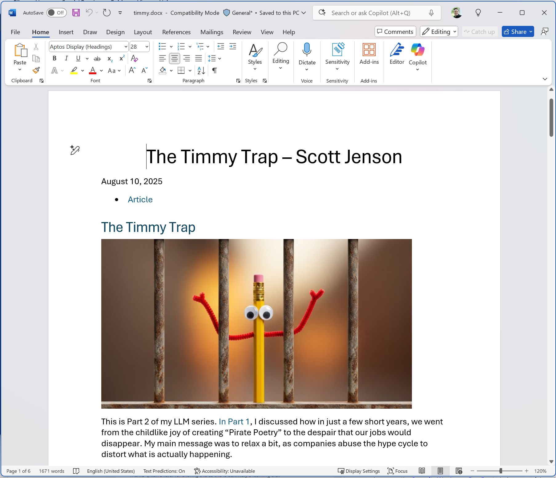 Image of the "Timmy" article in Word docx.