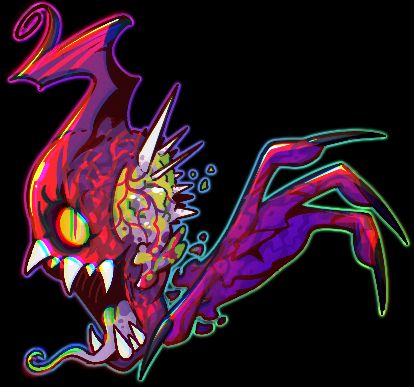 Una mostruosa testa ciclopica con una mano in primo piano, colori lisergici e caotici