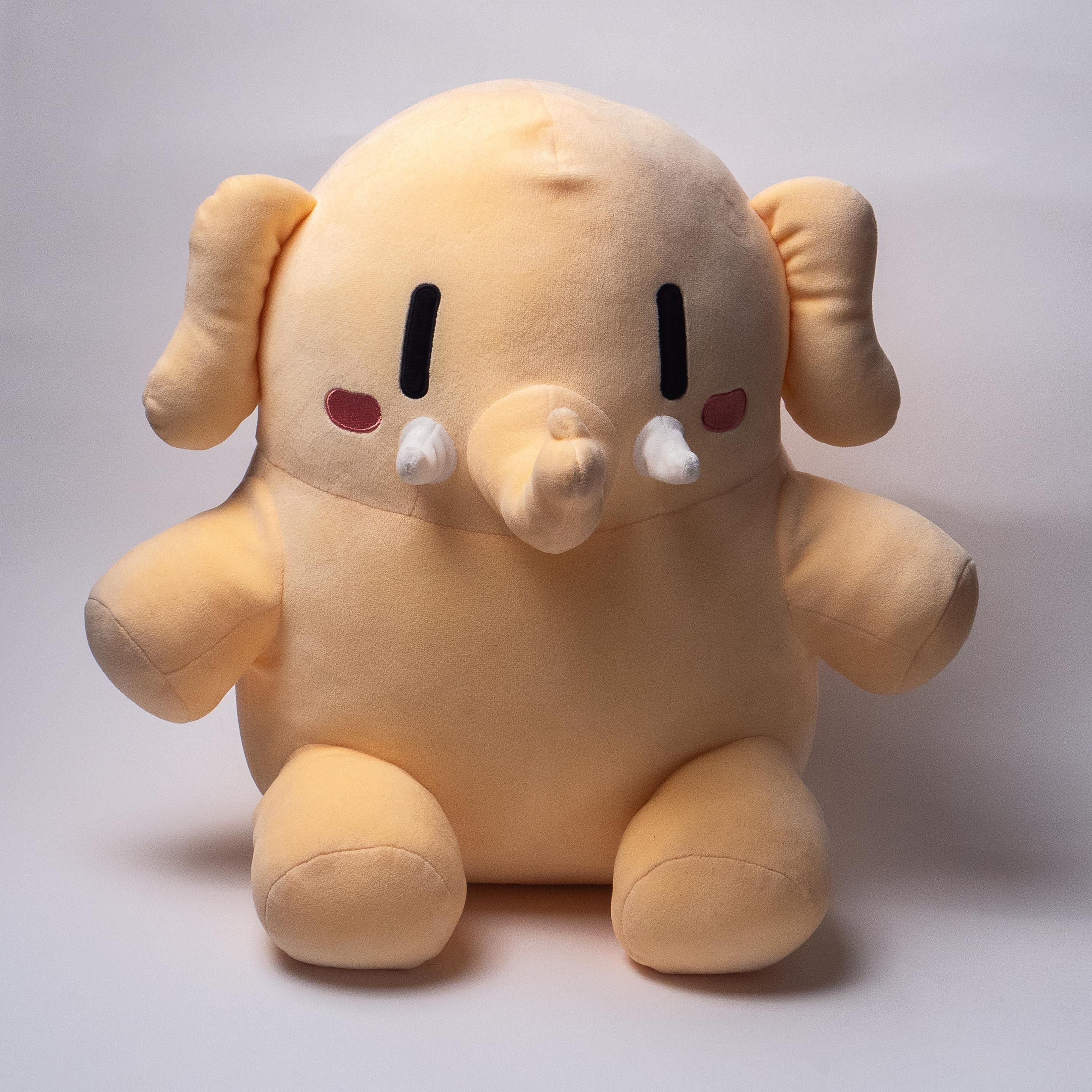 A stuffed Mastodon toy facing the camera.