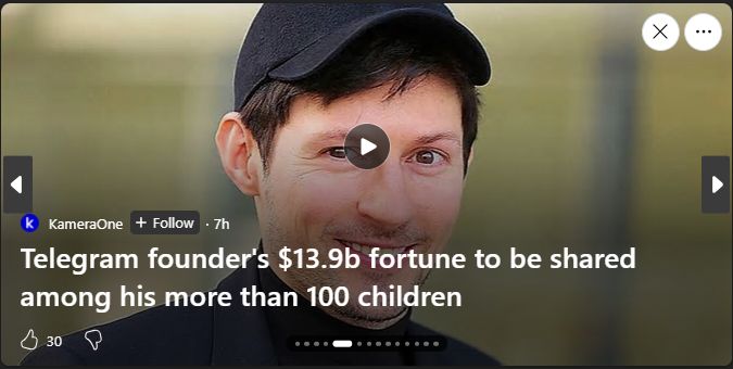 "Telegram founders $13.9b fortune to be shared among hist more than 100 children"
