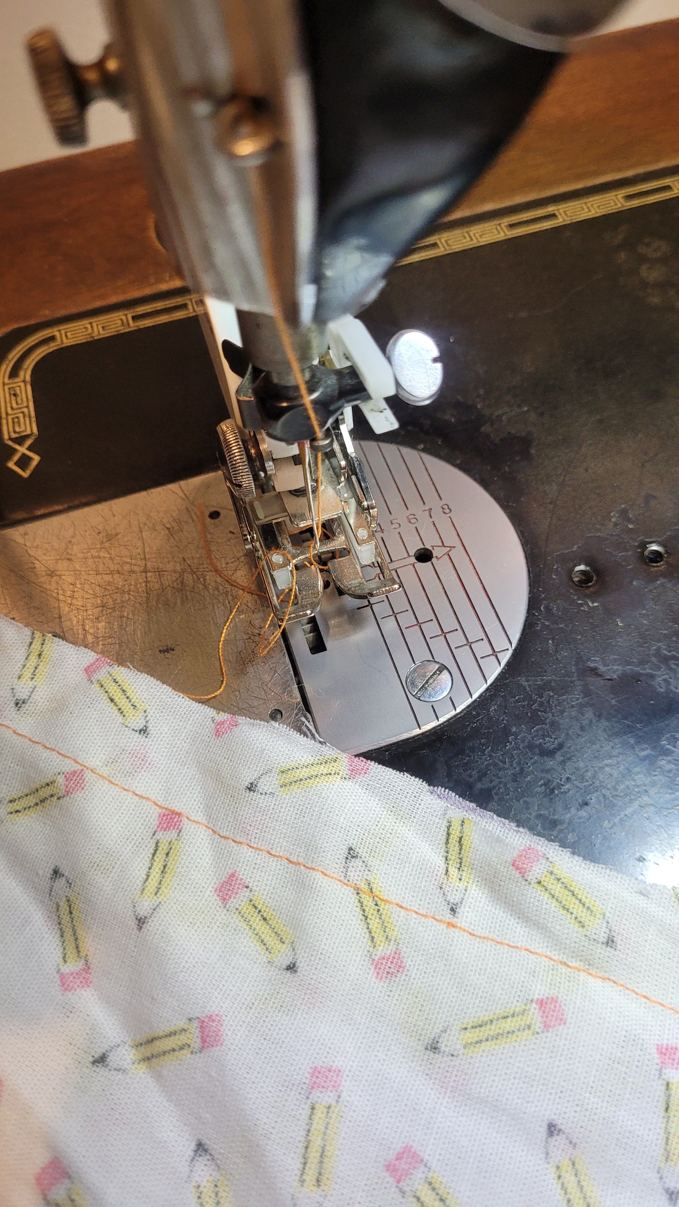 Pattern sewn together sitting on an old Singer 201