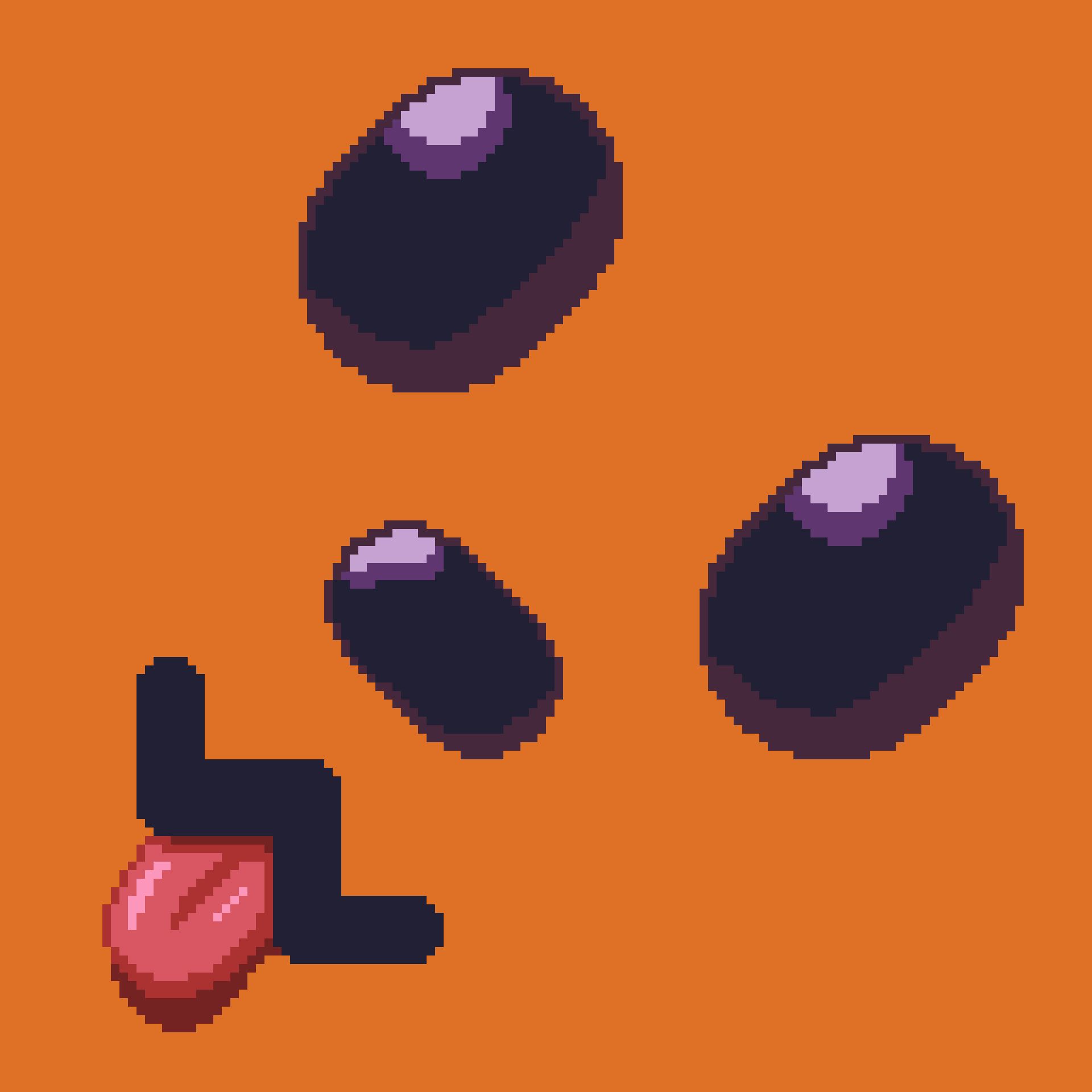 pixel art of an extreme close-up of a neofox face with shiny black eyes, nose, and orange-colored fur, all tilted at 45° so that the mouth is pointed at the lower left corner, which has a small tongue blepping