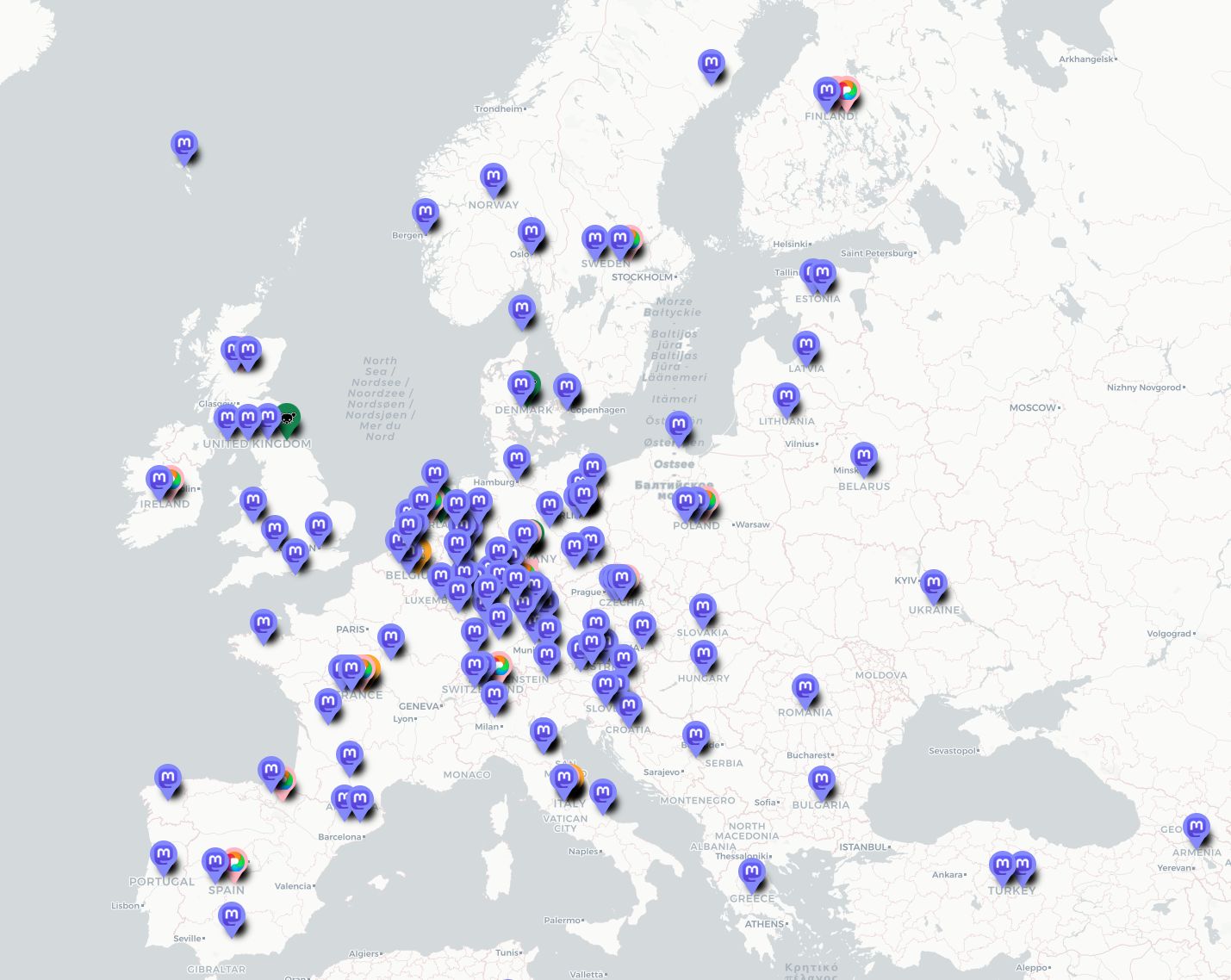 The StartHereSocial map shows Europe festooned with Fediverse services
