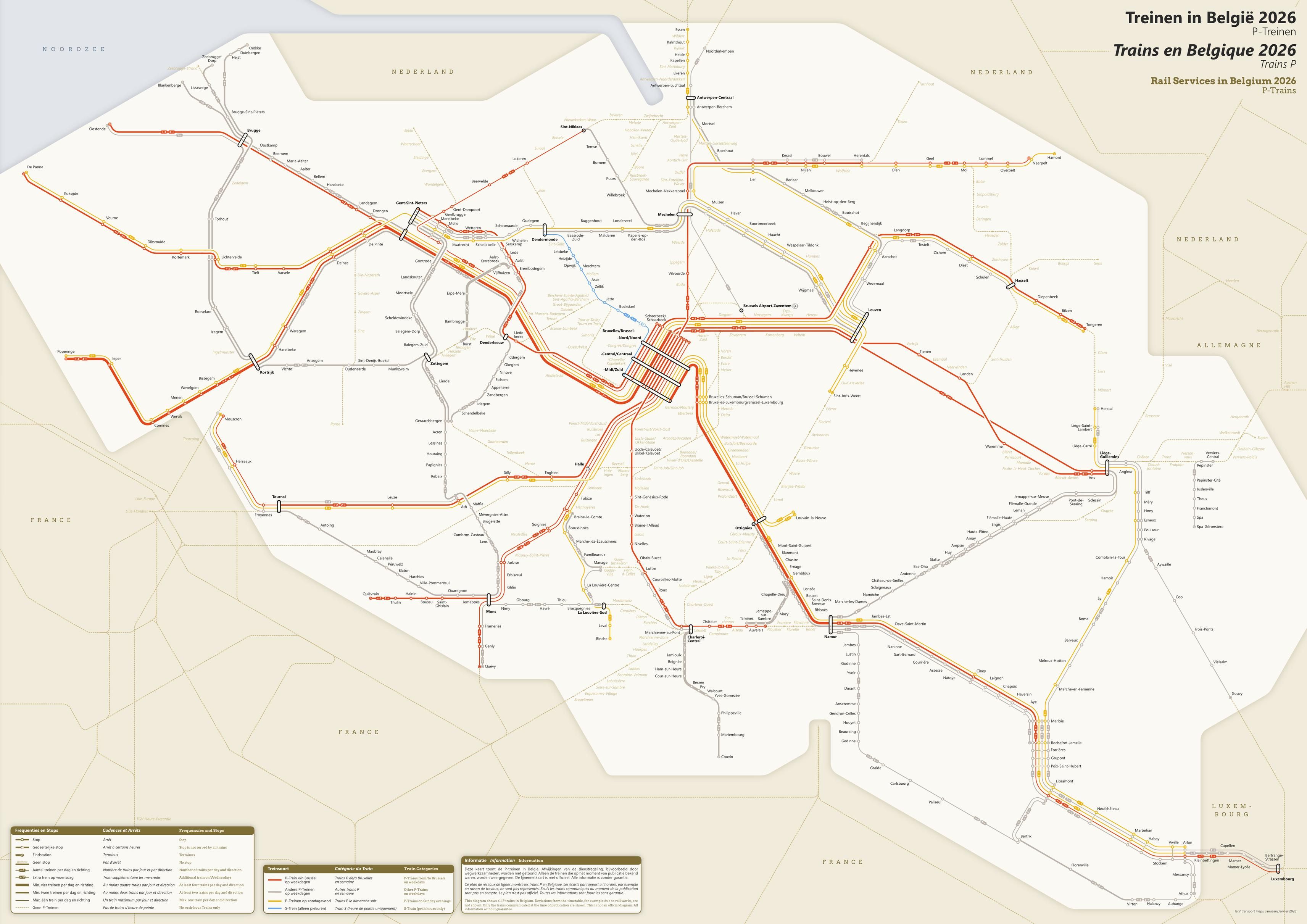 P-train diagram, based on a 30° structure, line coloured in red, yellow and grey
