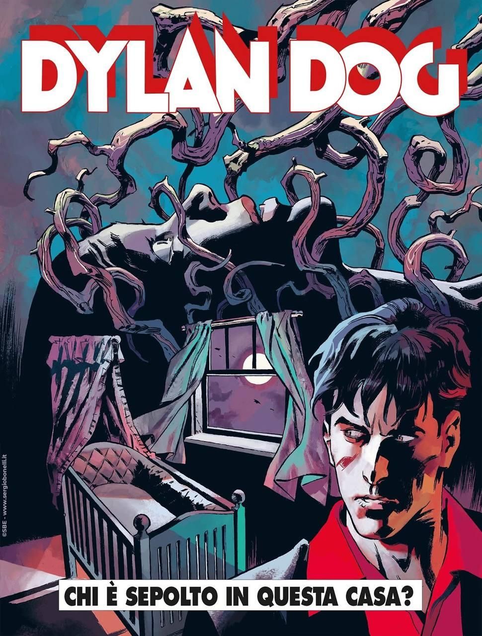 Nell'immagine, la copertina del numero 466 di Dylan Dog "Chi è sepolto in quella casa?".