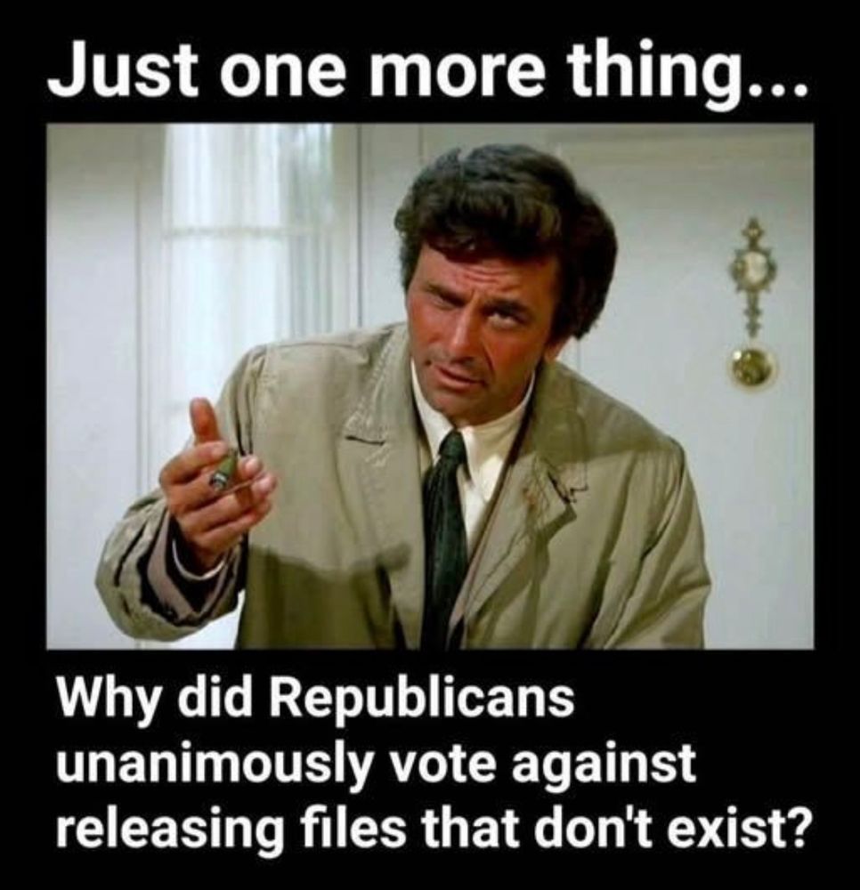 Just one more thing

Why did Republicans unanimously vote against releasing files that don't exist? 