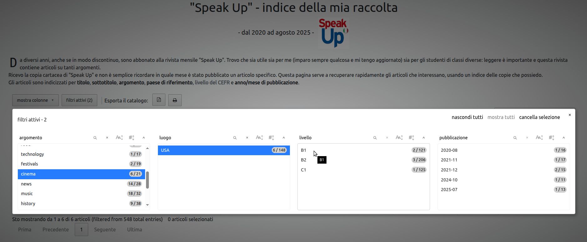 screenshot indice rivista