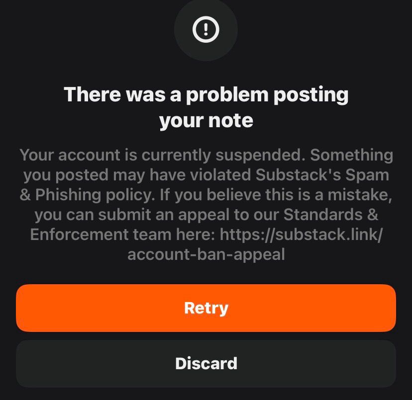 Suspended message from Substack