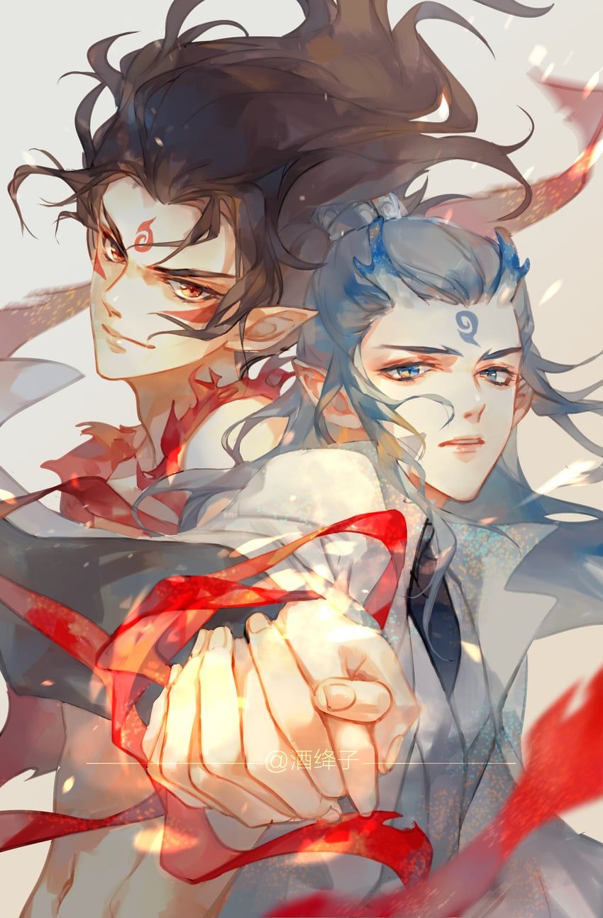 SFW yaoi art of the following characters : ao_bing_(nezha_zhi_motong_jiangshi) nezha_(nezha_zhi_motong_jiangshi)